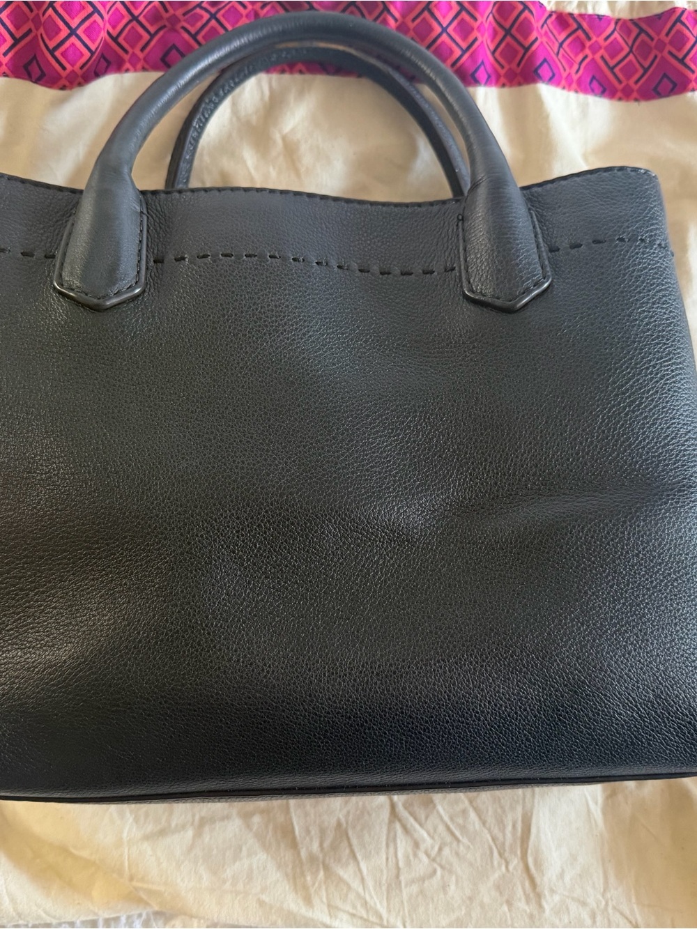 Tory Burch Black Pebbled Leather Tote with Top Handles - Picture 6 of 8